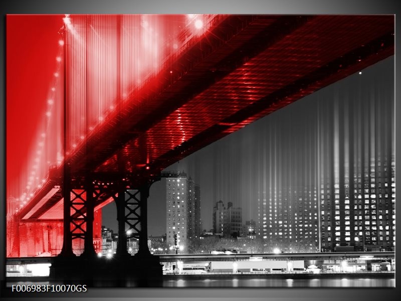 Glas Schilderij Steden, Brug | Zwart, Wit, Rood