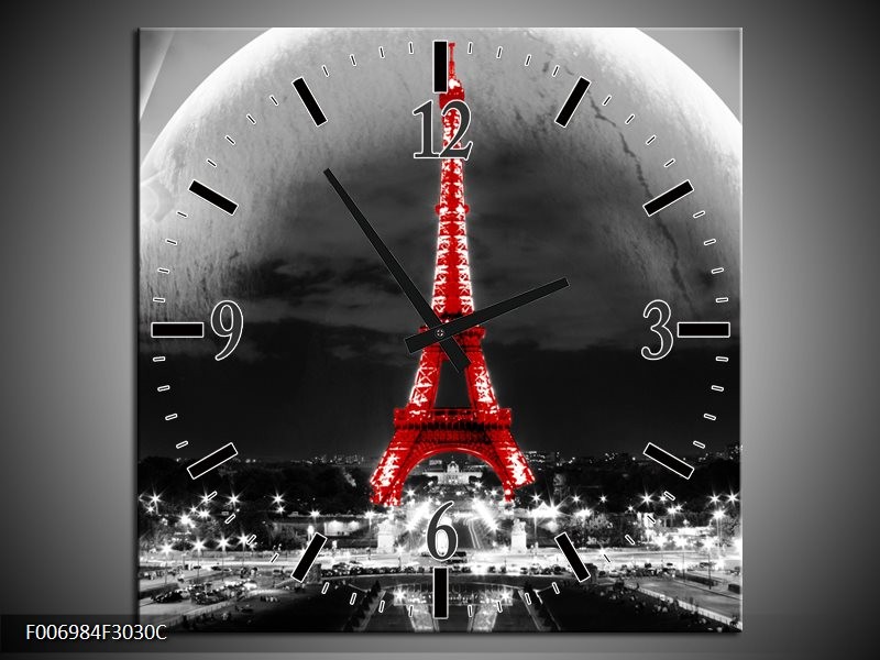 Wandklok Schilderij Parijs, Eiffeltoren | Zwart, Wit, Rood
