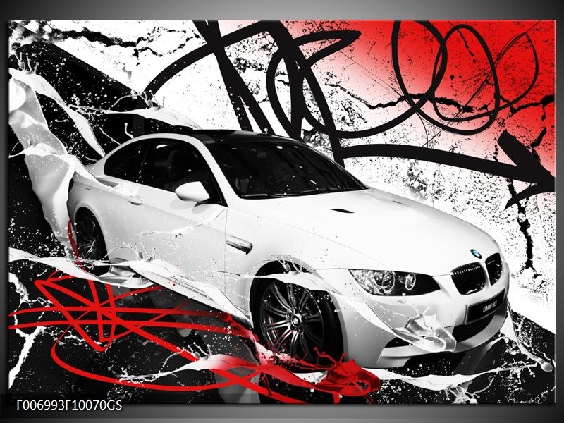 Glas Schilderij Auto, BMW | Wit, Rood, Zwart