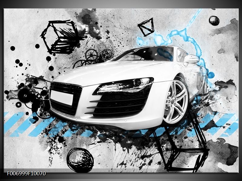 Canvas Schilderij Auto, Audi | Wit, Blauw, Zwart