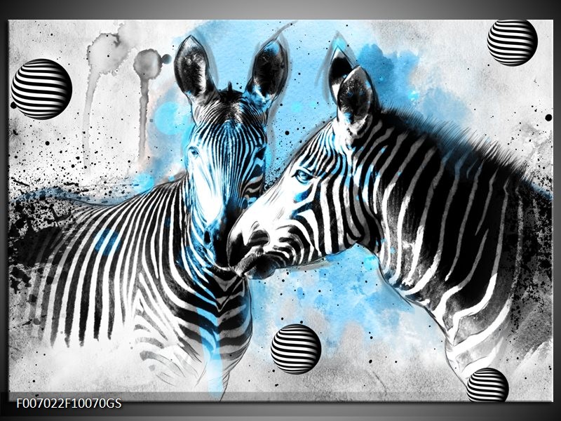 Glas Schilderij Zebra, Dieren | Blauw, Zwart, Wit