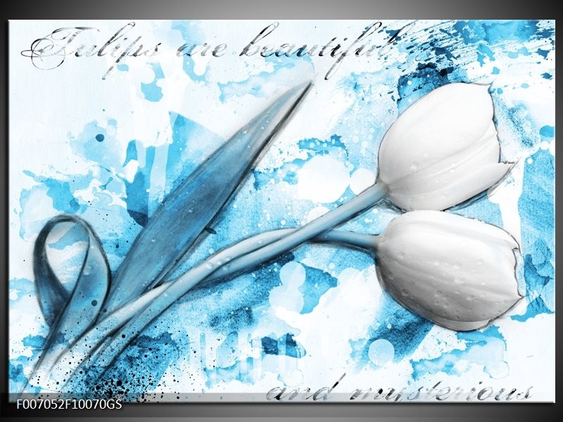 Glas Schilderij Tulpen, Bloemen | Blauw, Wit