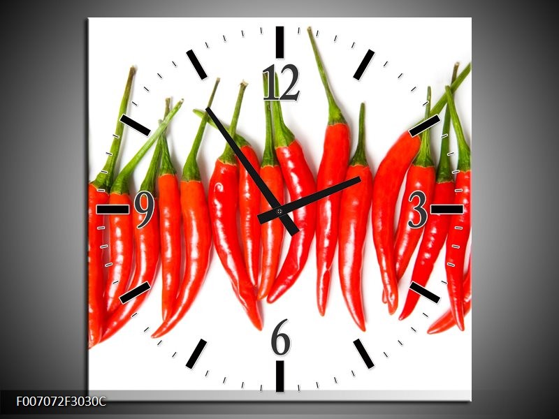 Wandklok Schilderij Paprika, Keuken | Wit, Rood, Groen