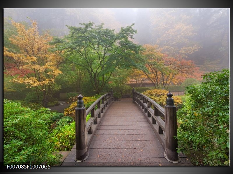 Glas Schilderij Natuur, Brug | Groen, Bruin, Grijs