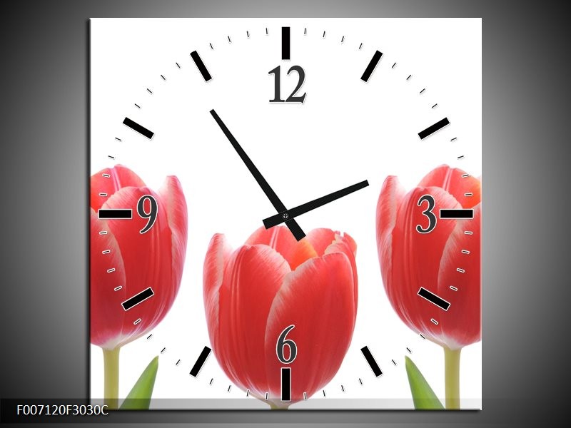 Wandklok Schilderij Tulpen, Bloemen | Wit, Rood, Groen