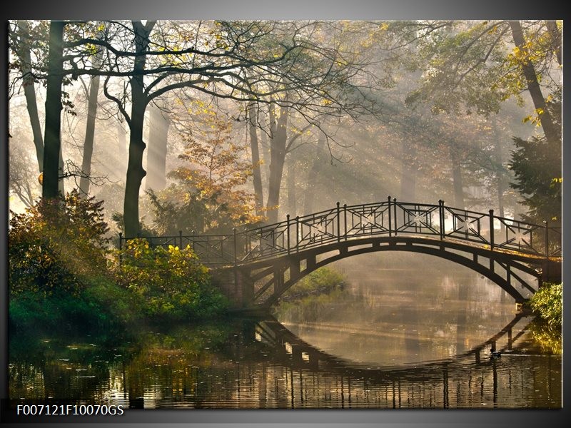 Glas Schilderij Brug, Natuur | Grijs, Groen, Bruin