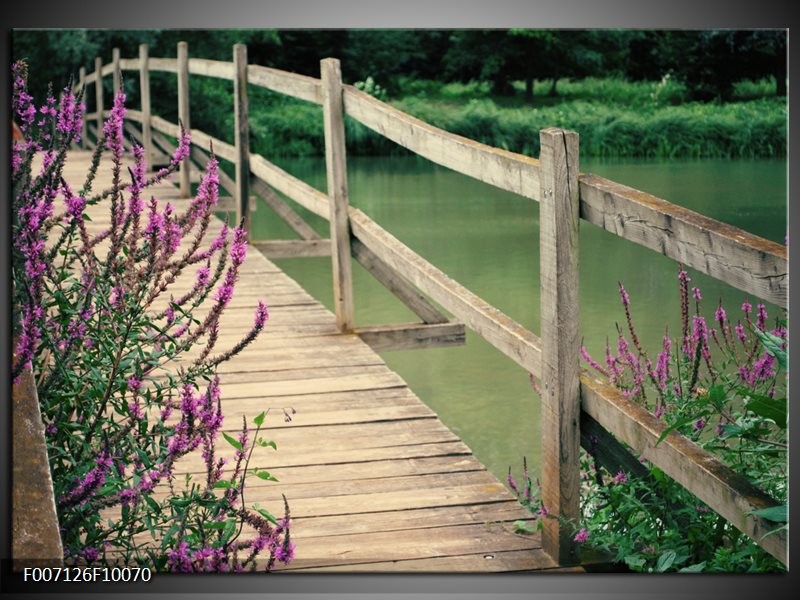 Canvas Schilderij Natuur, Brug | Groen, Paars, Grijs