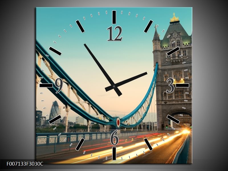 Wandklok Schilderij Brug, Steden | Grijs, Blauw, Geel