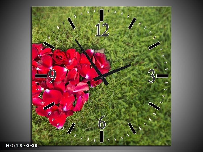 Wandklok Schilderij Bloem, Gras | Rood, Groen, Roze