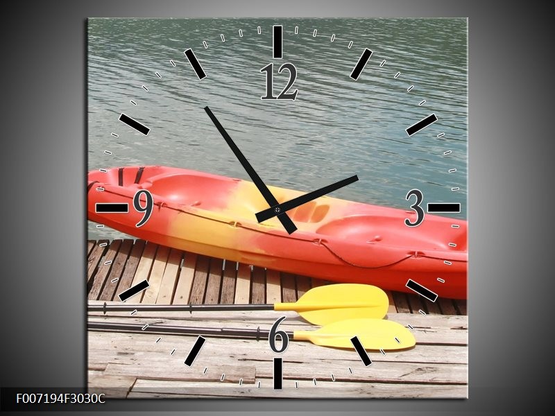 Wandklok Schilderij Boot, Water | Geel, Oranje, Grijs