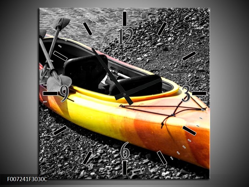 Wandklok Schilderij Kayak, Sport | Grijs, Geel, Oranje