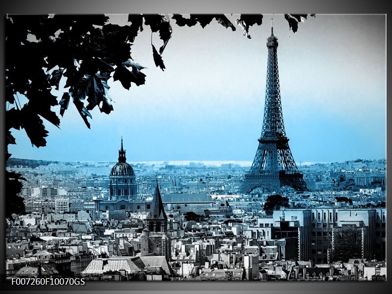 Glas Schilderij Parijs, Eiffeltoren | Grijs, Blauw