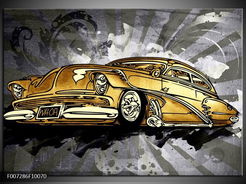 Canvas Schilderij Oldtimer, Auto | Grijs, Geel, Goud