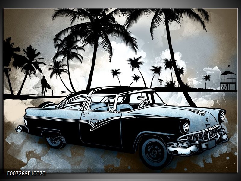 Canvas Schilderij Oldtimer, Auto | Zwart, Wit, Blauw