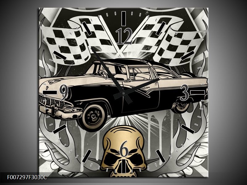 Wandklok Schilderij Oldtimer, Auto | Grijs, Goud