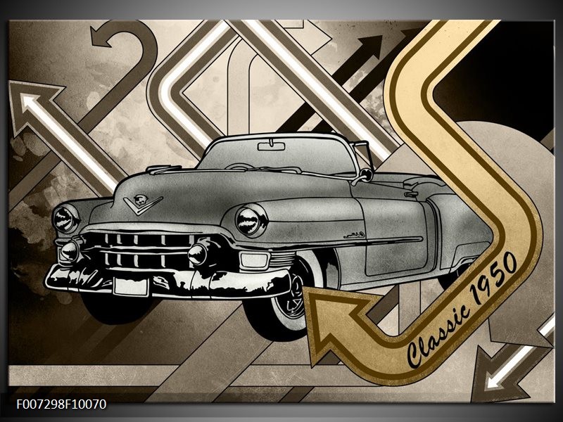 Canvas Schilderij Oldtimer, Auto | Grijs, Goud