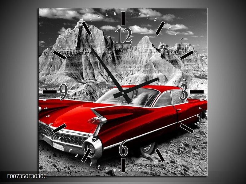 Wandklok Schilderij Oldtimer, Auto | Grijs, Rood