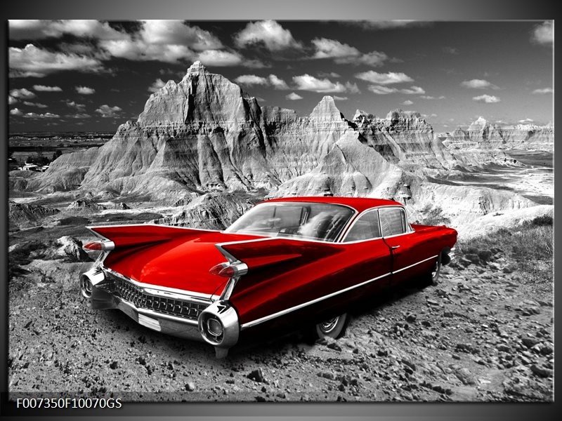 Glas Schilderij Oldtimer, Auto | Grijs, Rood