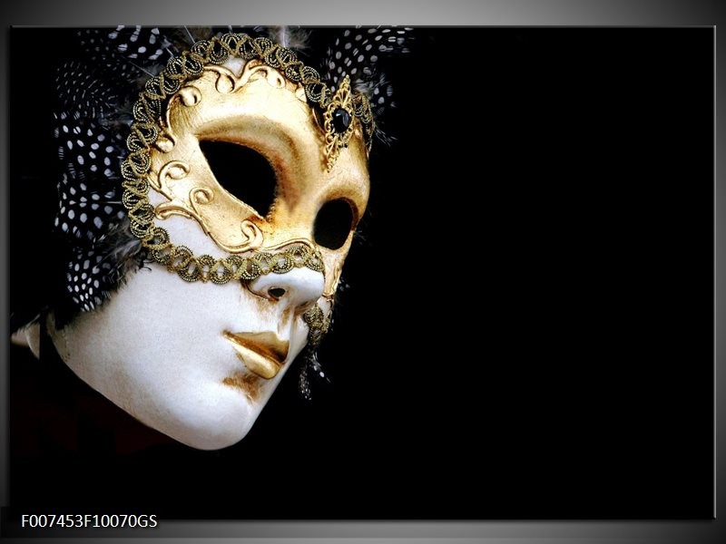 Glas Schilderij Masker, Modern | Zwart, Wit, Goud