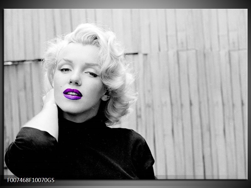 Glas Schilderij Marilyn Monroe, Muziek | Grijs, Paars, Zwart