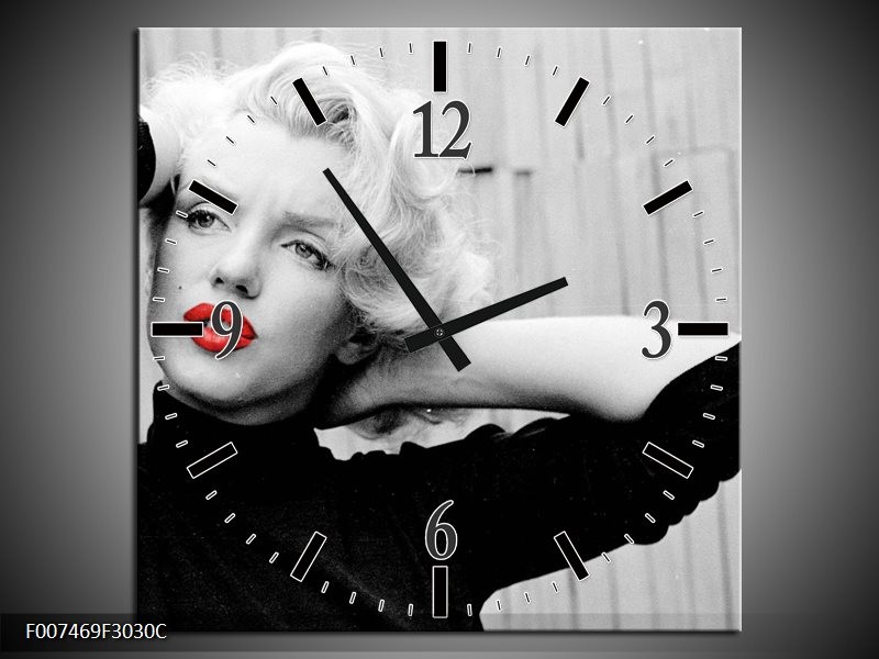 Wandklok Schilderij Marilyn Monroe, Muziek | Grijs, Zwart, Rood