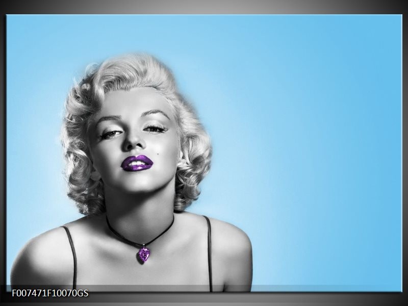 Glas Schilderij Marilyn Monroe, Muziek | Grijs, Blauw, Paars