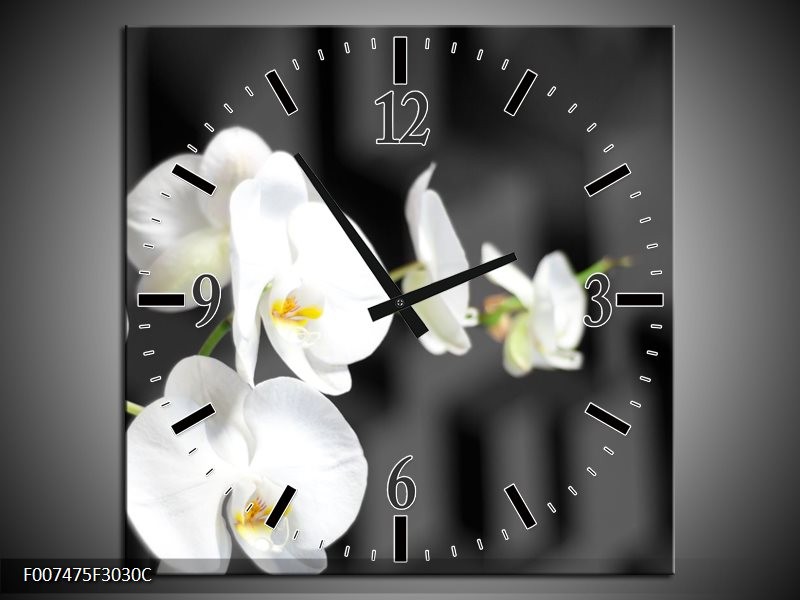 Wandklok Schilderij Orchidee, Bloemen | Zwart, Wit