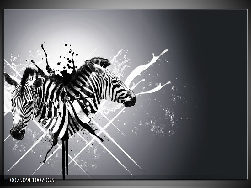 Glas Schilderij Modern, Zebra | Zwart, Wit, Grijs