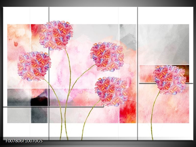 Glas Schilderij Modern, Bloemen | Grijs, Roze