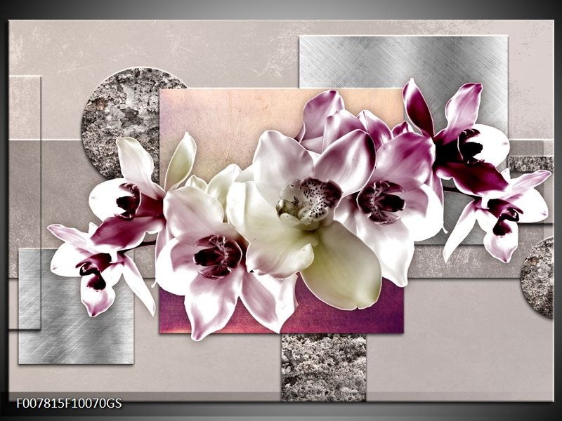 Glas Schilderij Orchidee, Bloemen | Paars, Grijs