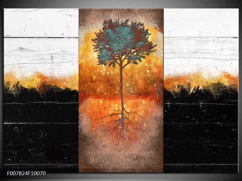 Canvas Schilderij Boom | Oranje, Zwart, Wit