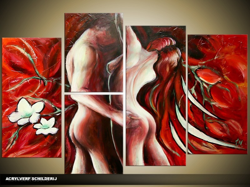 Acryl Schilderij Kunst, Sexy | Rood | 120x80cm 5Luik Handgeschilderd