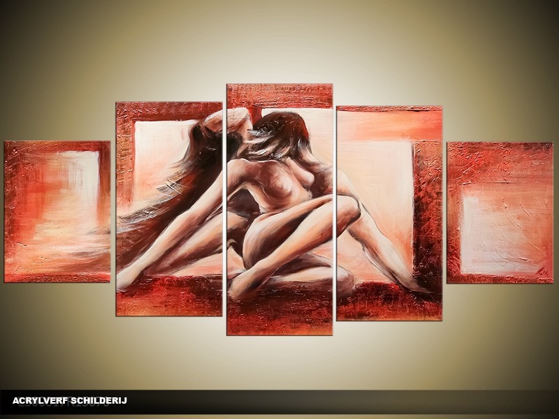 Acryl Schilderij Slaapkamer | Rood, Bruin | 150x70cm 5Luik Handgeschilderd