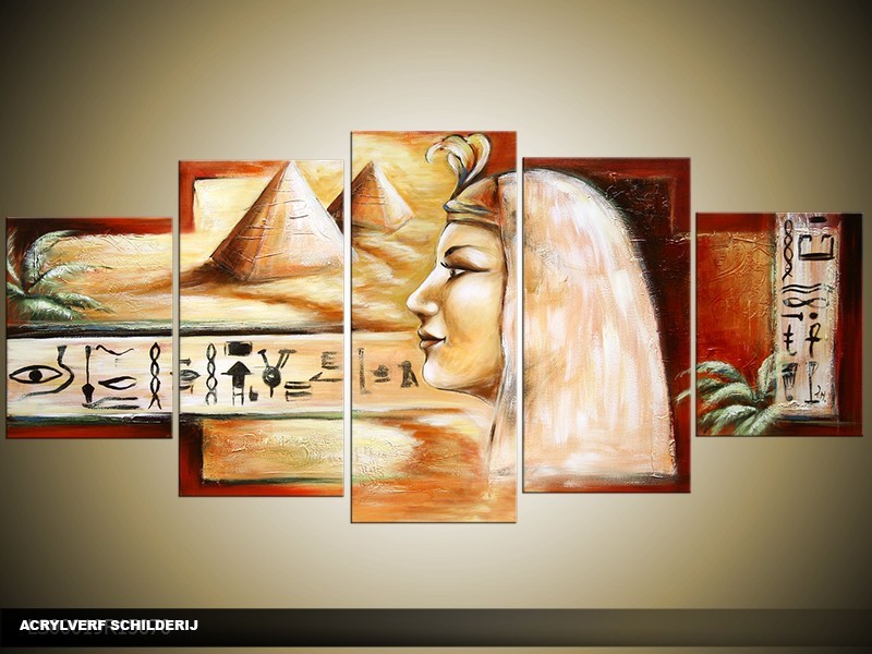 Acryl Schilderij Egypte | Crème, Bruin | 150x70cm 5Luik Handgeschilderd