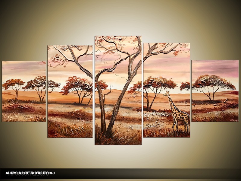 Acryl Schilderij Natuur | Bruin | 150x70cm 5Luik Handgeschilderd