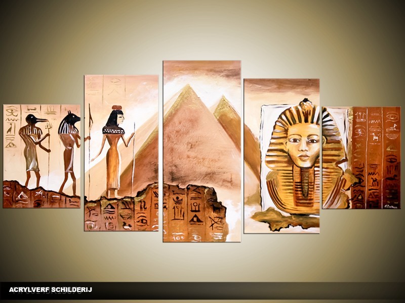 Acryl Schilderij Egypte | Bruin | 150x70cm 5Luik Handgeschilderd