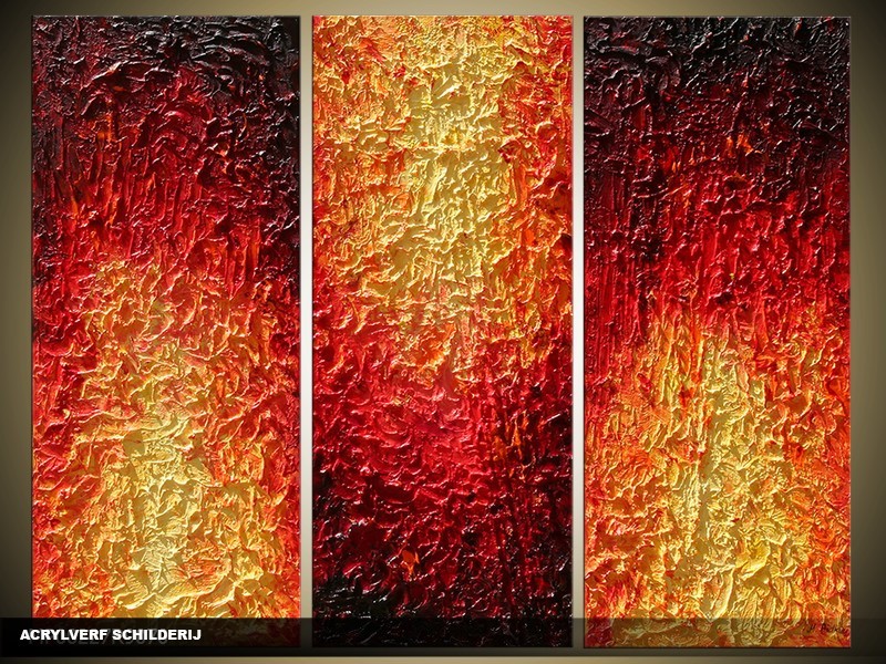 Acryl Schilderij Modern | Bruin, Oranje, Rood | 120x80cm 3Luik Handgeschilderd