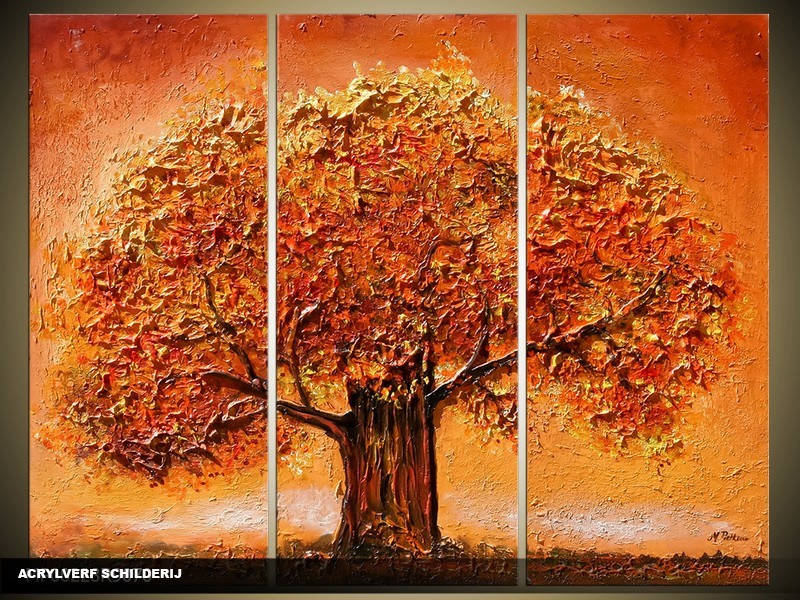 Acryl Schilderij Modern | Bruin, Oranje | 120x80cm 3Luik Handgeschilderd