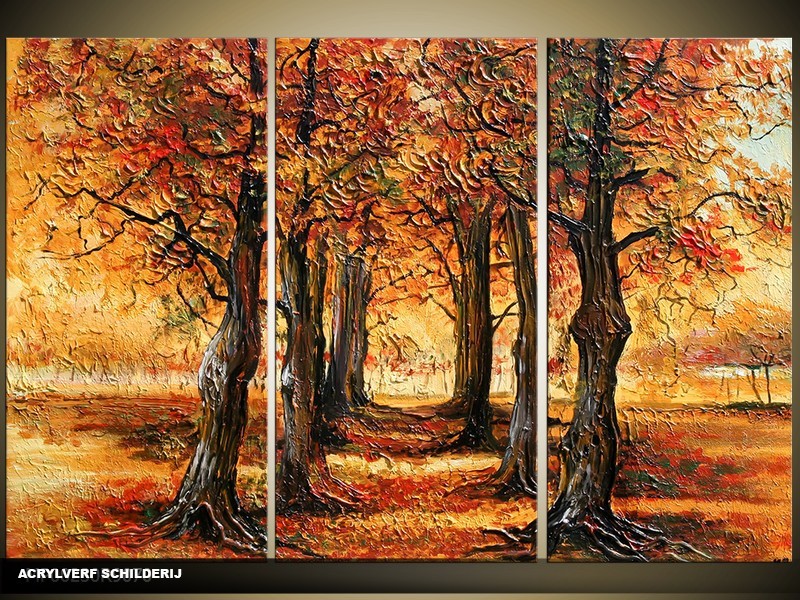 Acryl Schilderij Natuur | Bruin | 120x80cm 3Luik Handgeschilderd