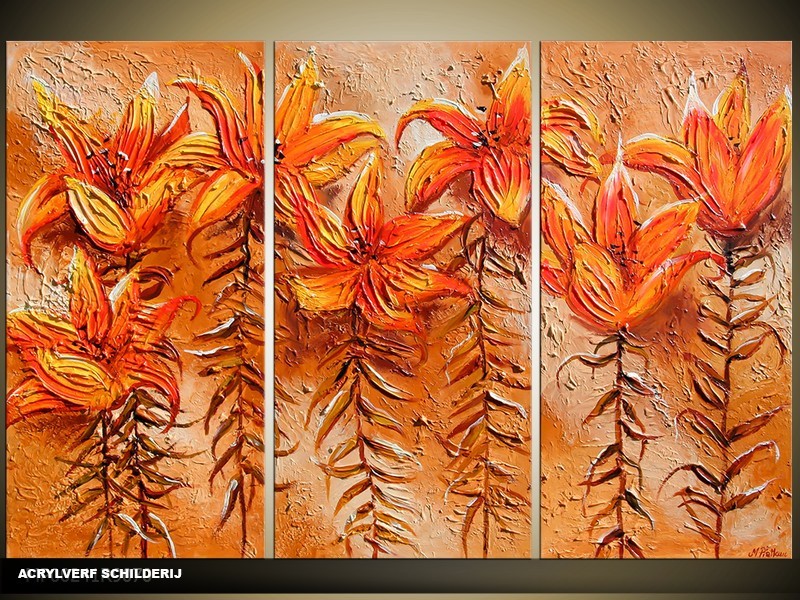 Acryl Schilderij Natuur | Oranje, Bruin | 120x80cm 3Luik Handgeschilderd