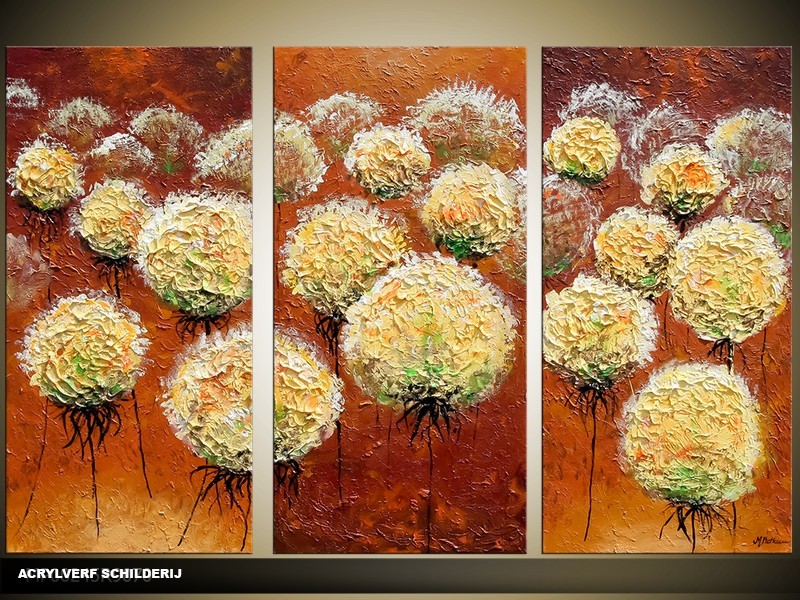 Acryl Schilderij Vrouw | Bruin, Geel | 120x80cm 3Luik Handgeschilderd