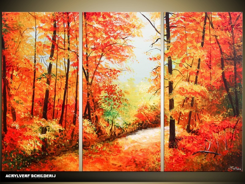 Acryl Schilderij Natuur | Rood, Oranje | 120x80cm 3Luik Handgeschilderd