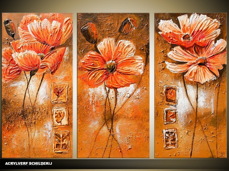 Acryl Schilderij Natuur | Oranje, Bruin | 120x80cm 3Luik Handgeschilderd