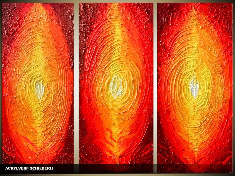 Acryl Schilderij Modern | Oranje, Bruin, Geel | 120x80cm 3Luik Handgeschilderd