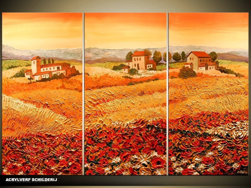 Acryl Schilderij Natuur | Oranje, Bruin | 120x80cm 3Luik Handgeschilderd