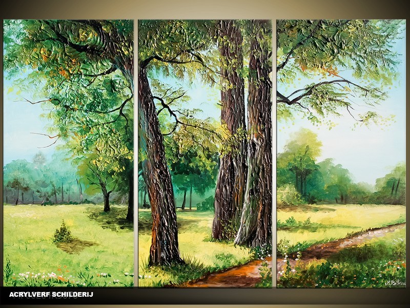 Acryl Schilderij Natuur | Groen | 120x80cm 3Luik Handgeschilderd