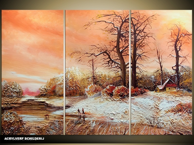 Acryl Schilderij Natuur | Bruin | 120x80cm 3Luik Handgeschilderd