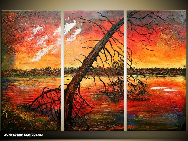 Acryl Schilderij Natuur | Rood, Oranje | 120x80cm 3Luik Handgeschilderd