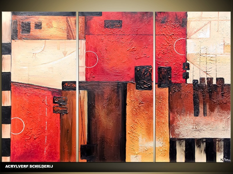 Acryl Schilderij Modern | Rood, Crème | 120x80cm 3Luik Handgeschilderd