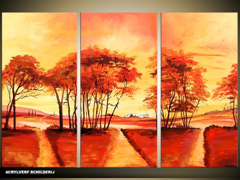 Acryl Schilderij Natuur | Bruin, Geel, Oranje | 120x80cm 3Luik Handgeschilderd